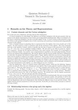 Quantum Mechanics 2 Tutorial 9: the Lorentz Group
