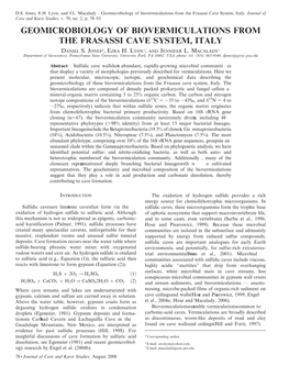 Geomicrobiology of Biovermiculations from the Frasassi Cave System, Italy