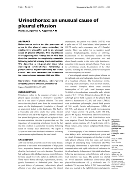 Urinothorax: an Unusual Cause of Pleural Effusion Handa A, Agarwal R, Aggarwal a N