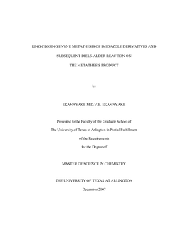 Ring Closing Enyne Metathesis of Imidazole Derivatives And