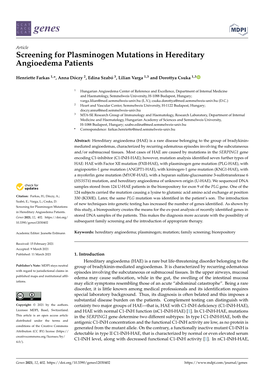 Screening for Plasminogen Mutations in Hereditary Angioedema Patients