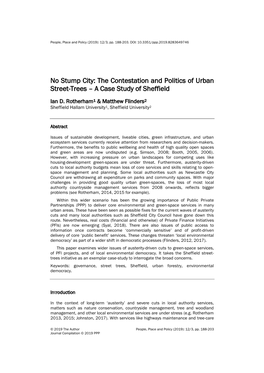 No Stump City: the Contestation and Politics of Urban Street-Trees – a Case Study of Sheffield