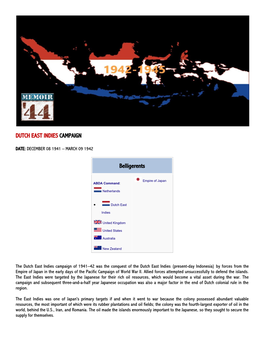 DUTCH EAST INDIES CAMPAIGN Belligerents