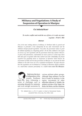 Militancy and Negotiations: a Study of Suspension of Operation in Manipur
