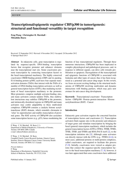 Transcriptional/Epigenetic Regulator CBP/P300 in Tumorigenesis: Structural and Functional Versatility in Target Recognition