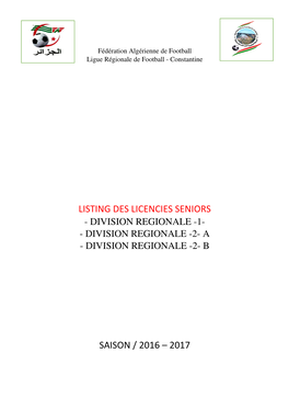 Listing Des Licencies Seniors Saison / 2016 – 2017