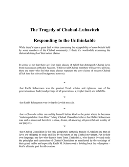 The Tragedy of Chabad-Lubavitch Responding to the Unthinkable