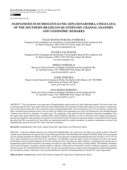 Revista Brasileira De Paleontologia, 21(2):158–174, Maio/Agosto 2018 the Journal of the Brazilian Society of Paleontology Doi:10.4072/Rbp.2018.2.06