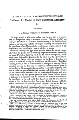 Outlines of a Model of Pure Plantation Economr By