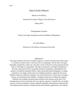 Vincent Van Gogh: Originality and the Validation of Repetitions