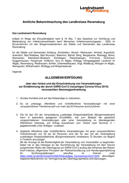 Amtliche Bekanntmachung Des Landkreises Ravensburg