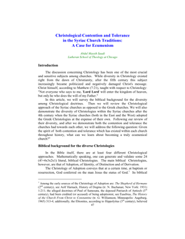 Christological Contention and Tolerance in the Syriac Church Traditions: a Case for Ecumenism