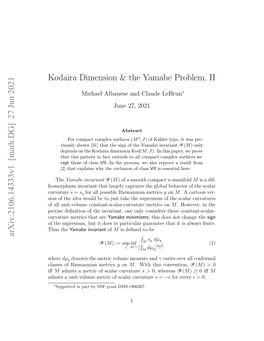 [Math.DG] 27 Jun 2021 Kodaira Dimension & the Yamabe Problem, II