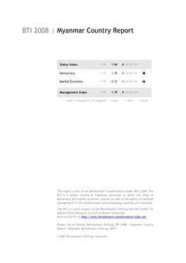 Myanmar Country Report BTI 2008