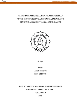 Kajian Intertekstual Dan Nilai Pendidikan Novel Canting Karya Arswendo Atmowiloto Dengan Para Priyayi Karya Umar Kayam