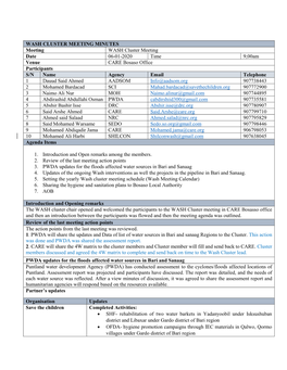 Wash Cluster Meeting Minutes