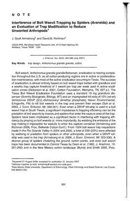 NOT E Interference of Boll Weevil Trapping by Spiders