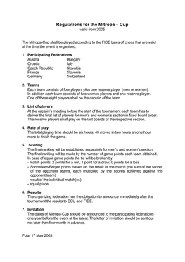 Regulations for the Mitropa – Cup Valid from 2005