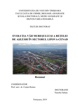 Evoluția Văii Mureșului Și a Rețelei De Așezări În Sectorul Lipova-Cenad