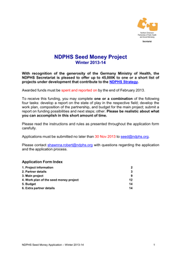 NDPHS Seed Money Project Winter 2013-14