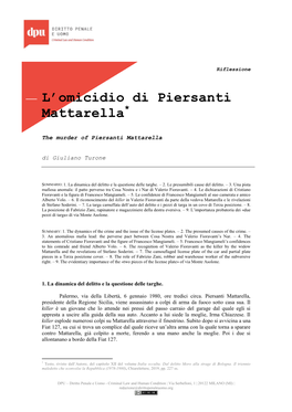 L'omicidio Di Piersanti Mattarella