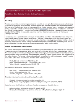 Comedic Indexes (See Bell 2001A, 2001B)