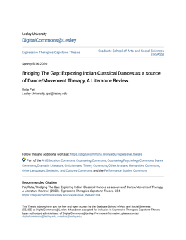 Bridging the Gap: Exploring Indian Classical Dances As a Source of Dance/Movement Therapy, a Literature Review
