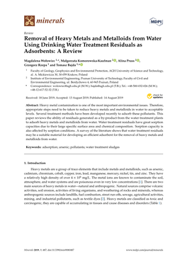 Removal of Heavy Metals and Metalloids from Water Using Drinking Water Treatment Residuals As Adsorbents: a Review