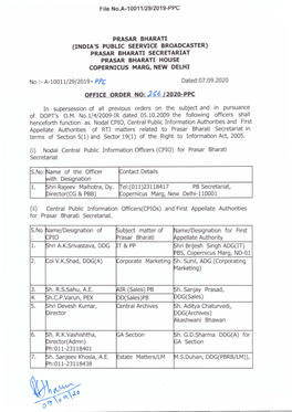 Prasar Bharati Secretariat in Terms of Section 5(1) and Sector 19(1) of the Right to Information Act, 2005