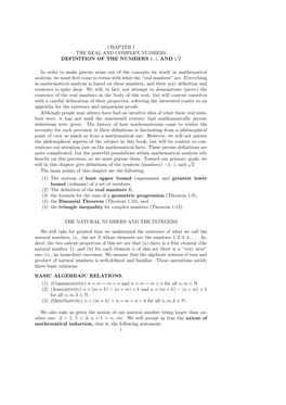 Chapter I, the Real and Complex Number Systems