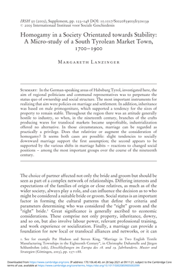 Homogamy in a Society Orientated Towards Stability: a Micro-Study of a South Tyrolean Market Town, 1700–1900