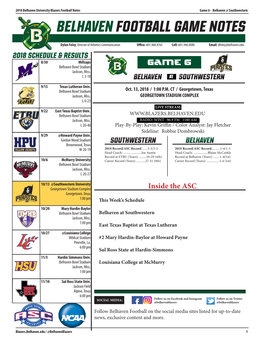 BELHAVEN FOOTBALL Game NOTES