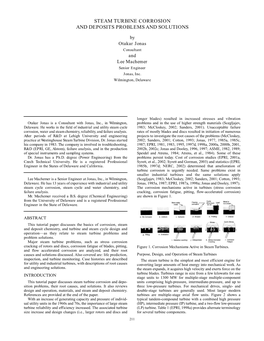 Steam Turbine Corrosion and Deposits Problems and Solutions