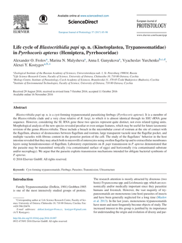 (Kinetoplastea, Trypanosomatidae) in Pyrrhocoris Apterus (Hemiptera, Pyrrhocoridae) Alexander O