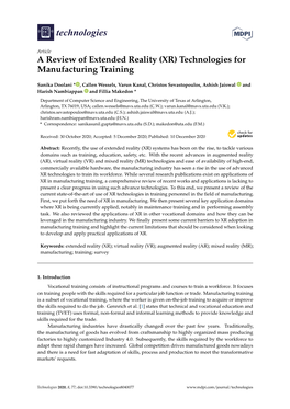 A Review of Extended Reality (XR) Technologies for Manufacturing Training