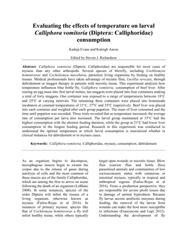 Evaluating the Effects of Temperature on Larval Calliphora Vomitoria (Diptera: Calliphoridae) Consumption