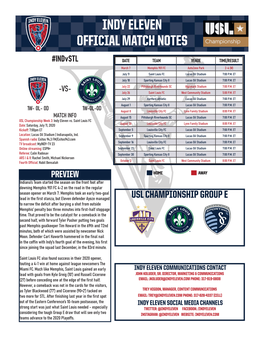 Indy Eleven Official Match Notes