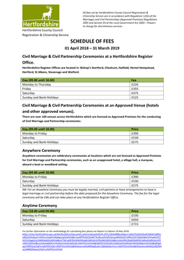 SCHEDULE of FEES 01 April 2018 – 31 March 2019