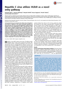 Hepatitis C Virus Utilizes VLDLR As a Novel Entry Pathway