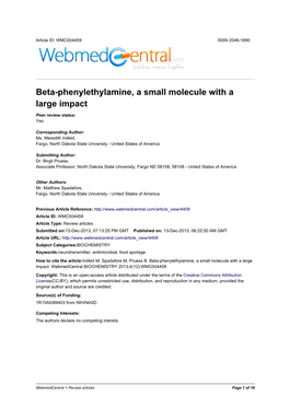 Beta-Phenylethylamine, a Small Molecule with a Large Impact