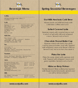 Beverage Menu Spring Seasonal Beverages