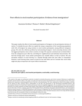Peer Effects in Stock Market Participation: Evidence from Immigration1