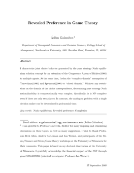 Revealed Preference in Game Theory