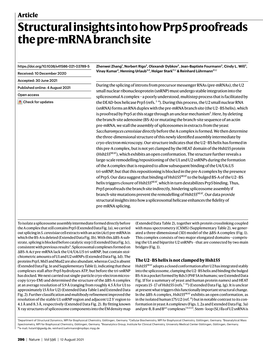 Structural Insights Into How Prp5 Proofreads the Pre-Mrna Branch Site