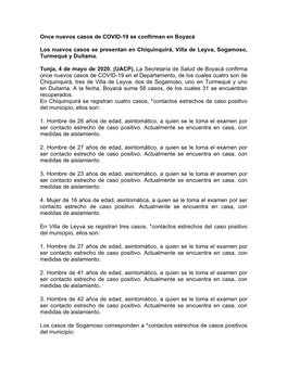 Once Nuevos Casos De COVID-19 Se Confirman En Boyacá Los Nuevos