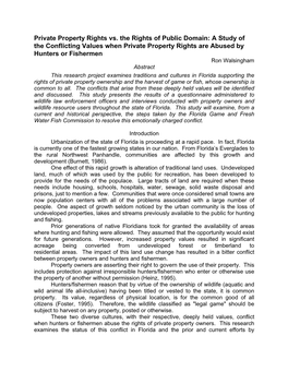 A Study of the Conflicting Values When Private Property Rights Are