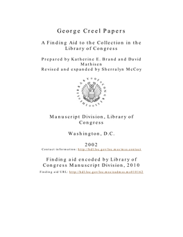 George Creel Papers [Finding Aid]. Library of Congress