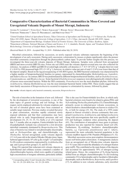 Comparative Characterization of Bacterial Communities in Moss-Covered and Unvegetated Volcanic Deposits of Mount Merapi, Indonesia Annisa N