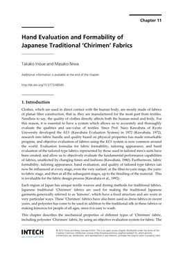 Hand Evaluation and Formability of Japanese Traditional 'Chirimen' Fabrics