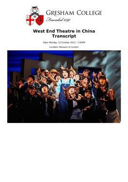 West End Theatre in China Transcript